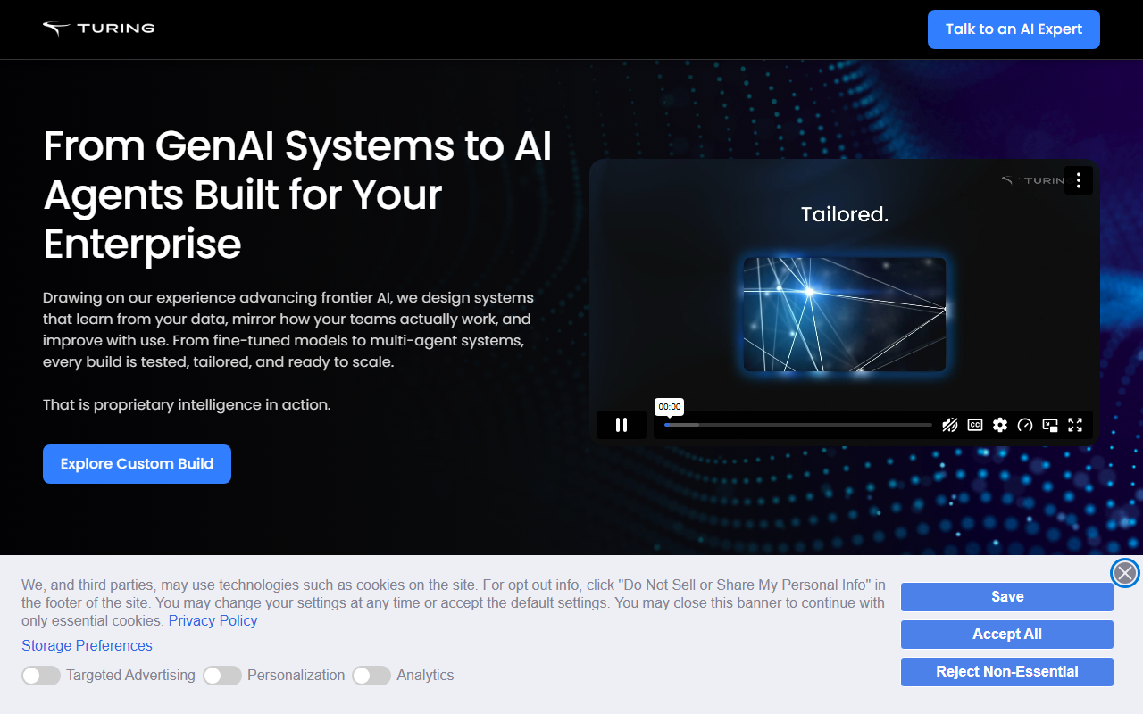 Turing sponsor landing page advertised on Sourcery