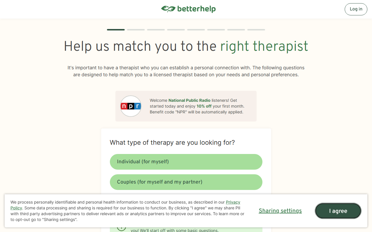 BetterHelp sponsor landing page advertised on Pop Culture Happy Hour