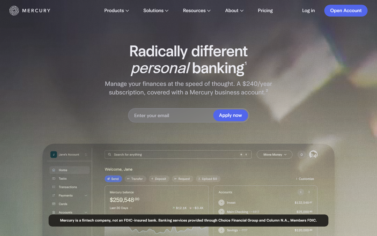 Mercury sponsor landing page advertised on My First Million