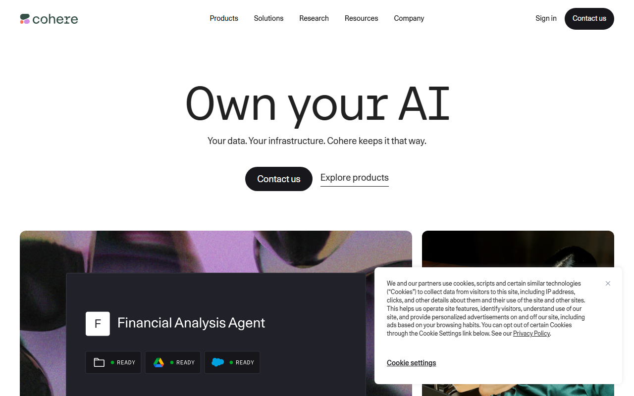 Cohere sponsor landing page advertised on Prof G Markets