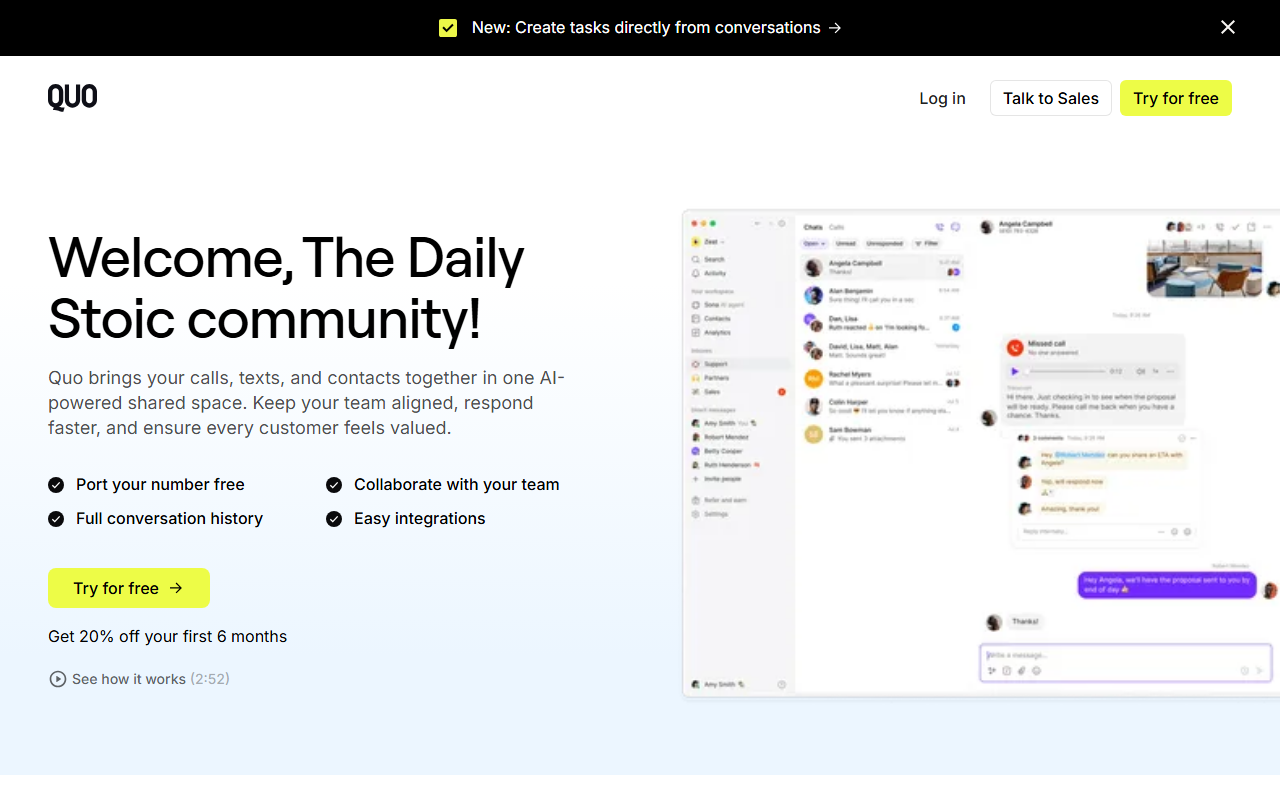 Quo sponsor landing page advertised on The Daily Stoic