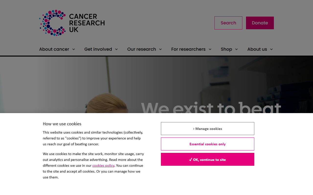 Cancer Research UK sponsor landing page advertised on The Rest Is Science