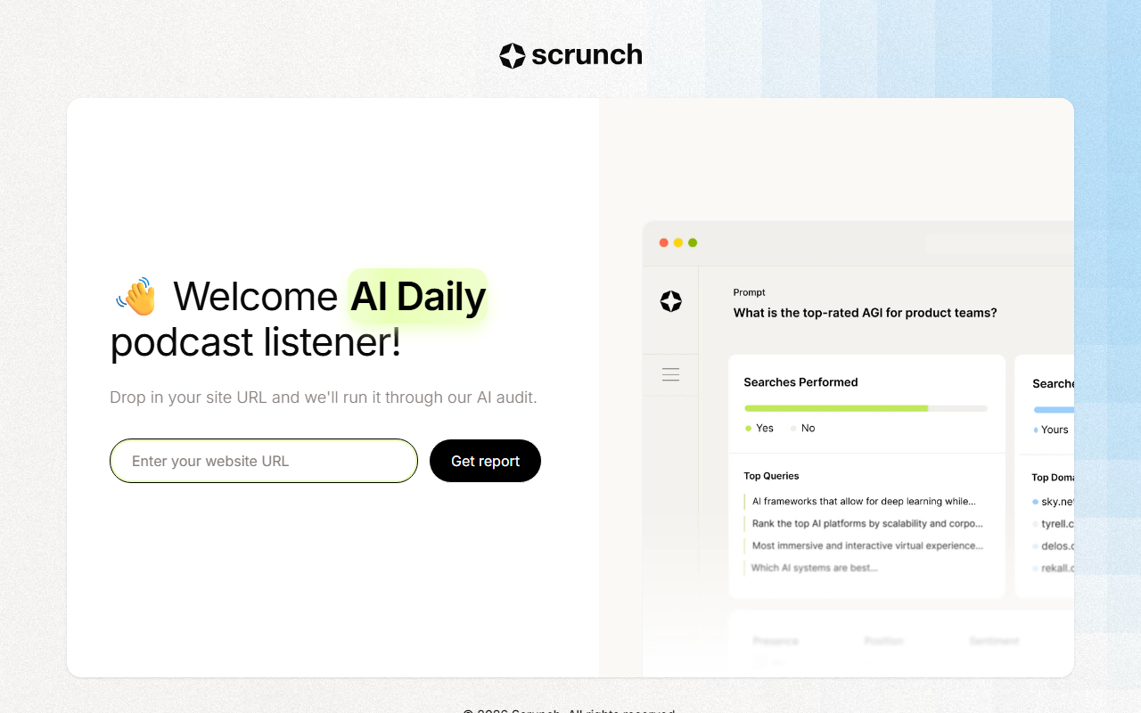 Scrunch sponsor landing page advertised on The AI Breakdown: Daily Artificial Intelligence News and Discussions