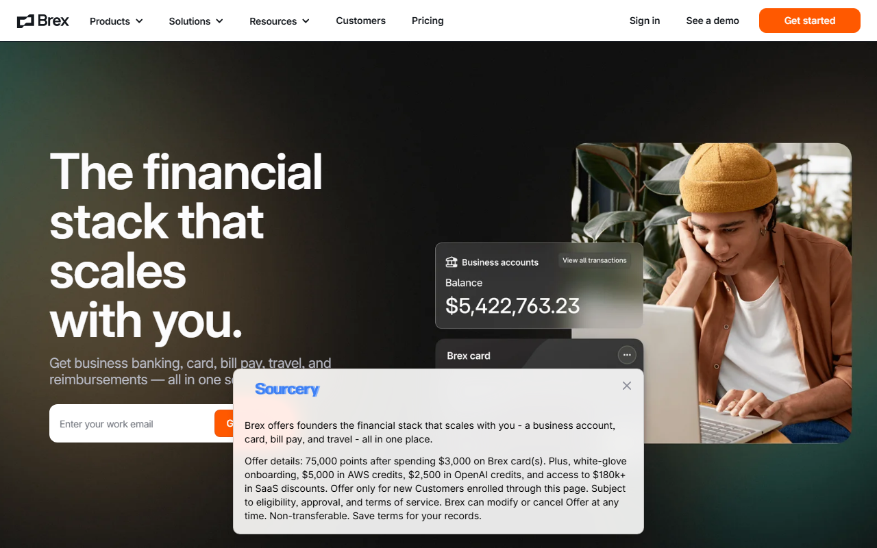 Brex sponsor landing page advertised on Sourcery