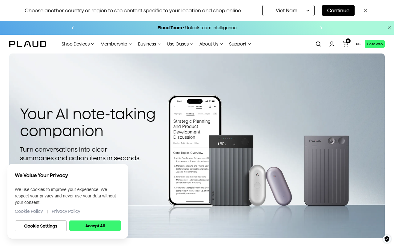 Plaud sponsor landing page advertised on Techmeme Ride Home