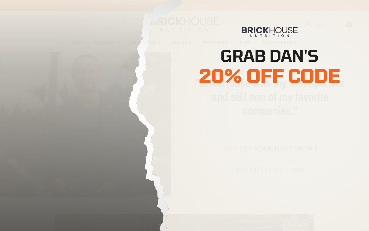 Brickhouse Nutrition sponsor landing page advertised on The Dan Bongino Show