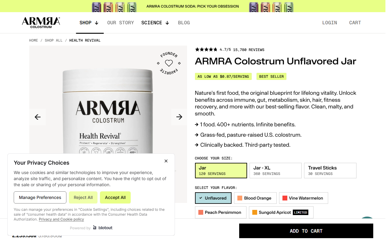 Armra Cholesterol sponsor landing page advertised on The Megyn Kelly Show