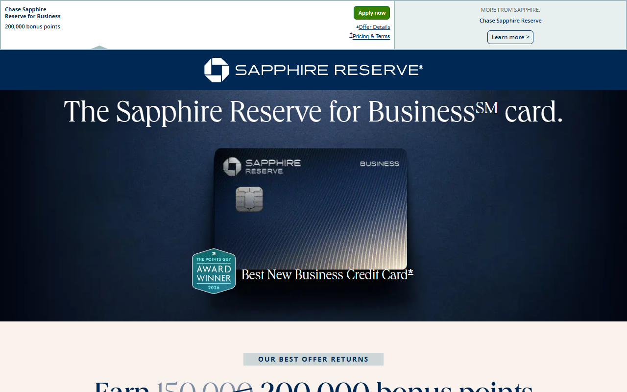 Chase Sapphire Reserve sponsor landing page advertised on Odd Lots
