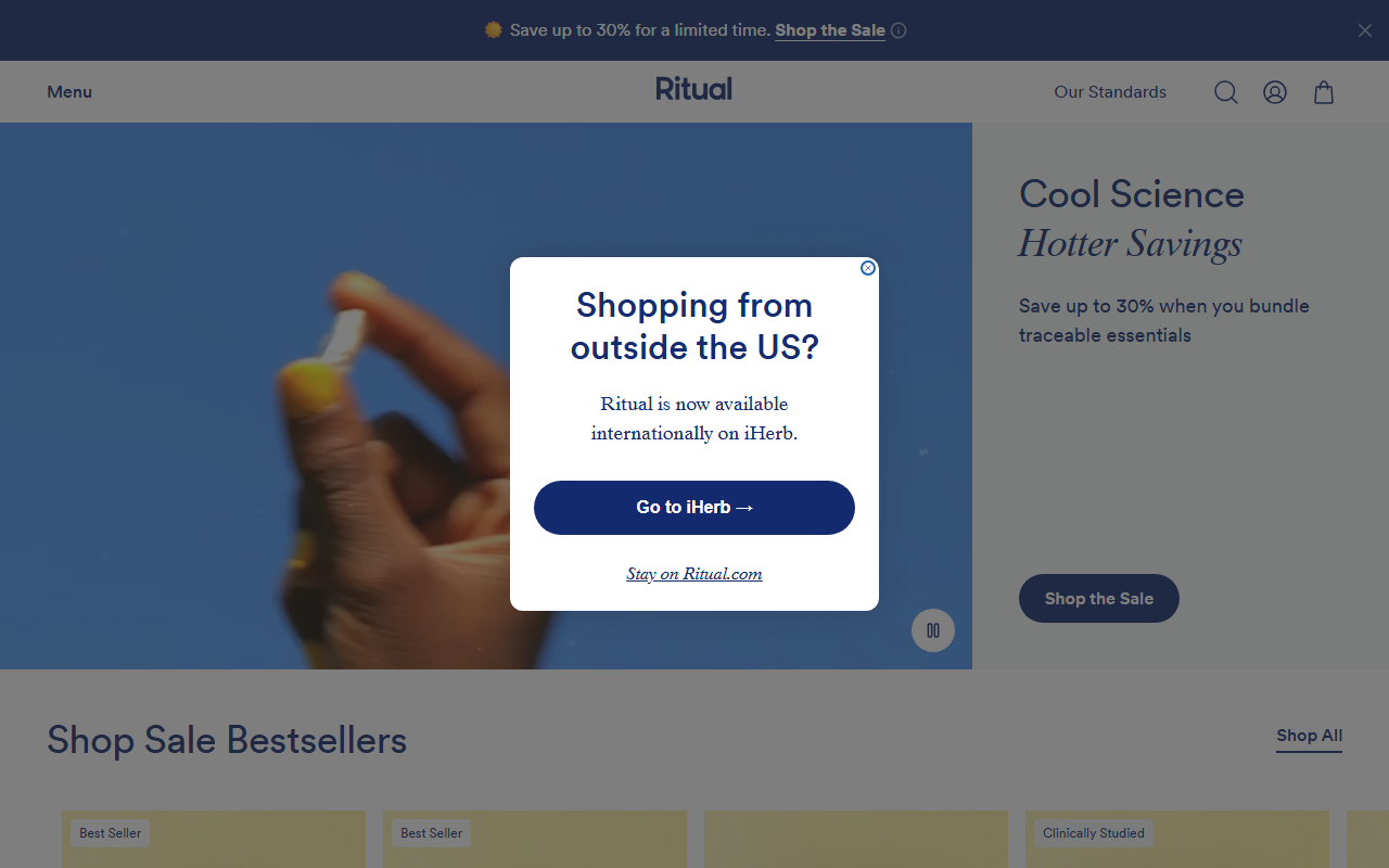 Ritual sponsor landing page advertised on Call Her Daddy