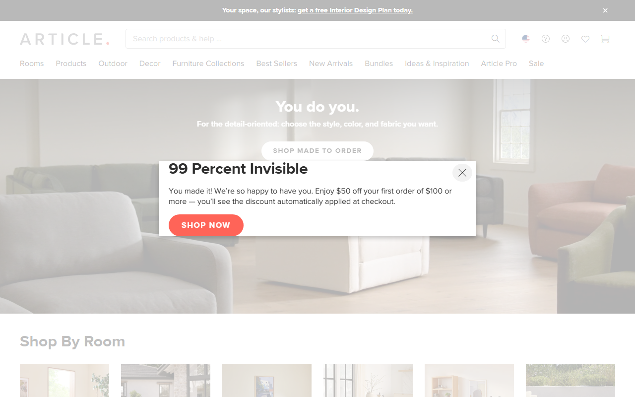 Article sponsor landing page advertised on 99% Invisible