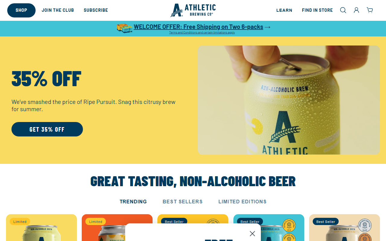 Athletic Brewing Company sponsor landing page advertised on Power User with Taylor Lorenz