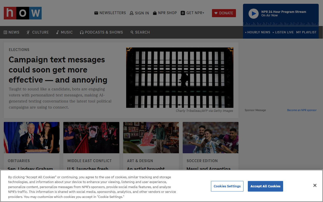 Amazon Prime sponsor landing page advertised on NPR News Now