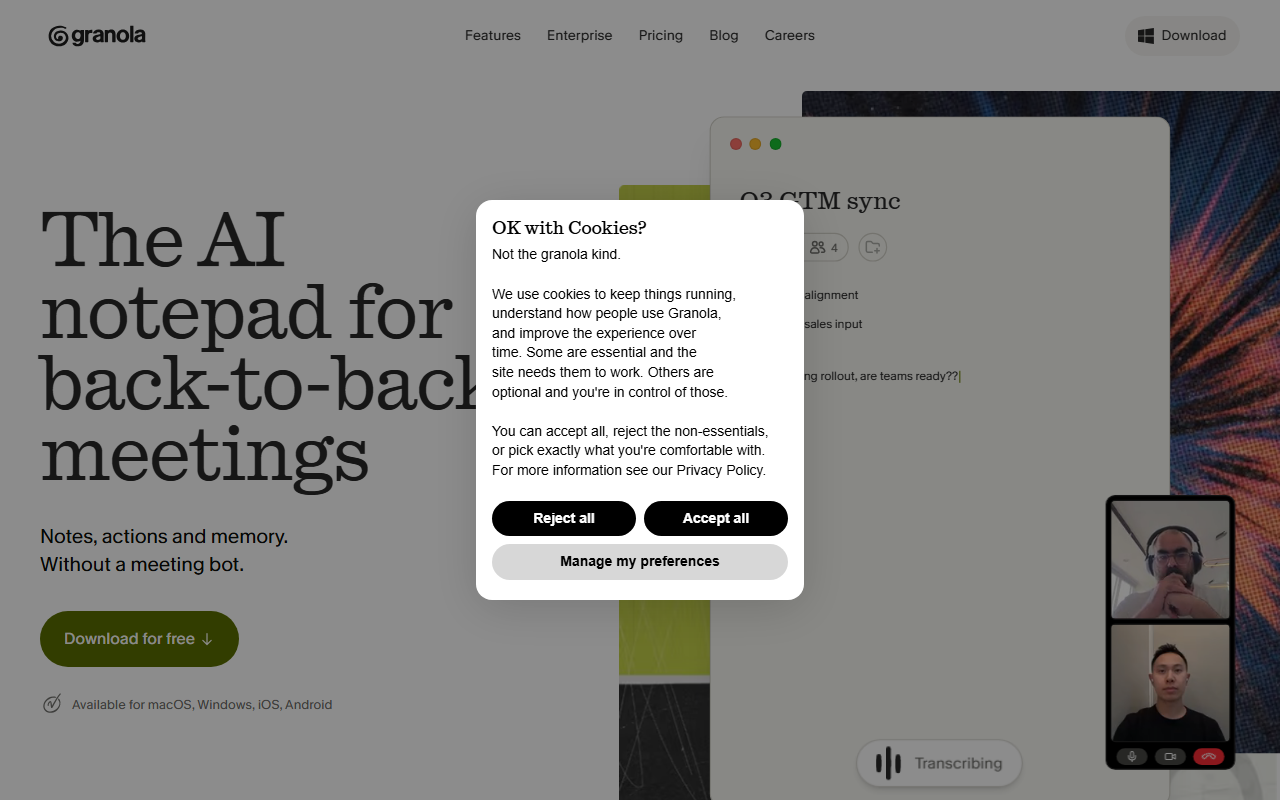 Granola sponsor landing page advertised on Freakonomics Radio