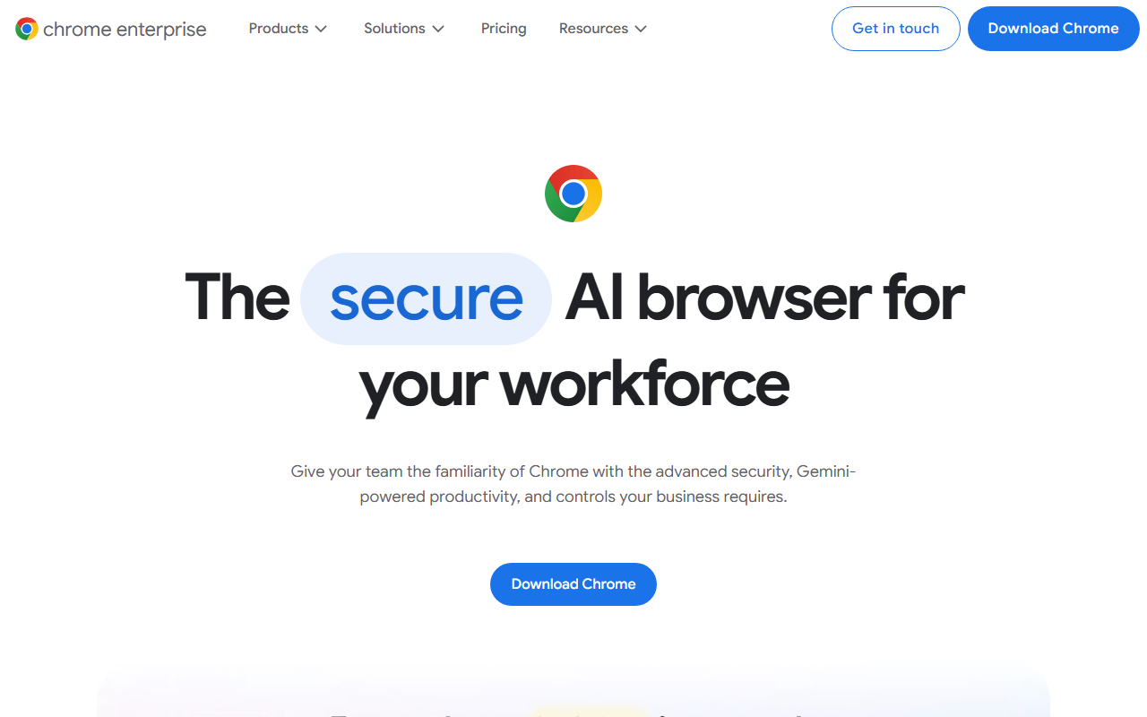 Chrome Enterprise sponsor landing page advertised on Hard Fork