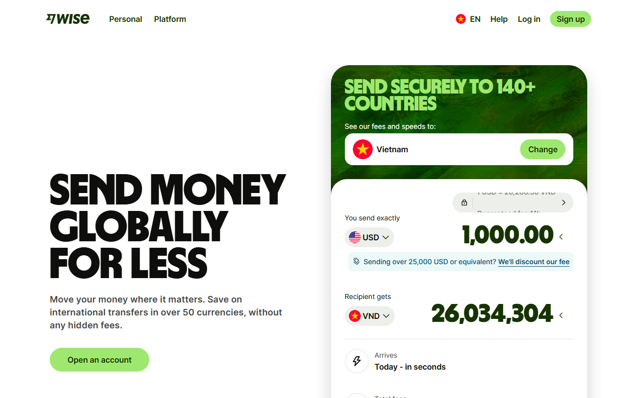 Wise sponsor landing page advertised on Odd Lots