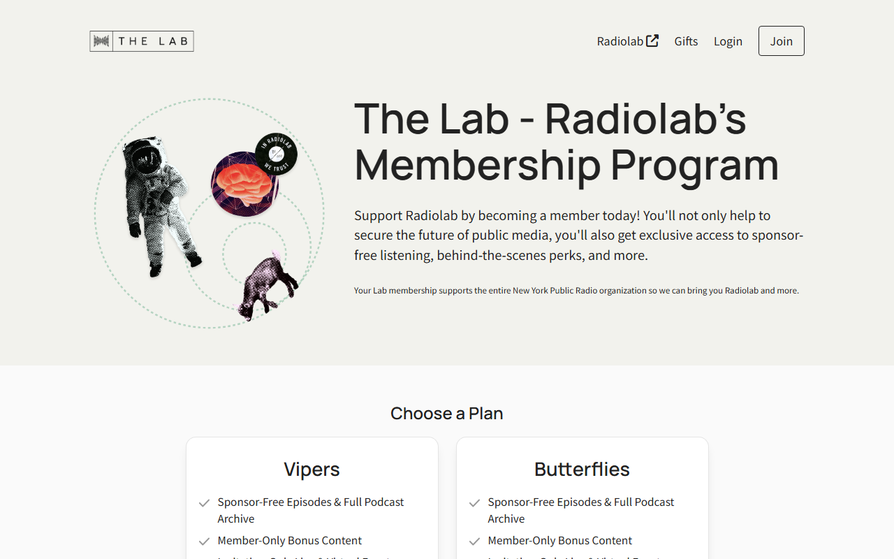 RadioLab sponsor landing page advertised on Radiolab