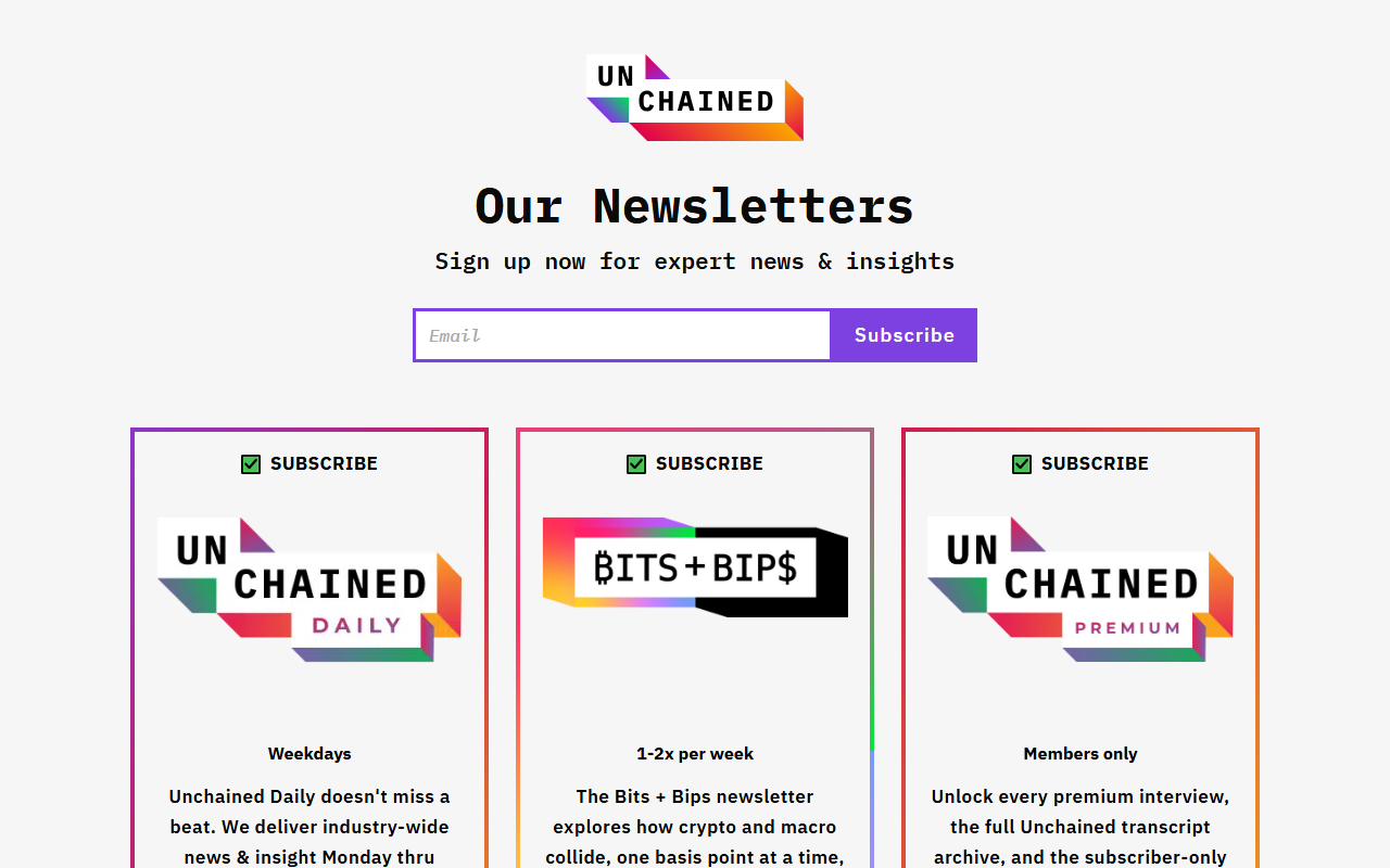 The Unchained Daily sponsor landing page advertised on Unchained