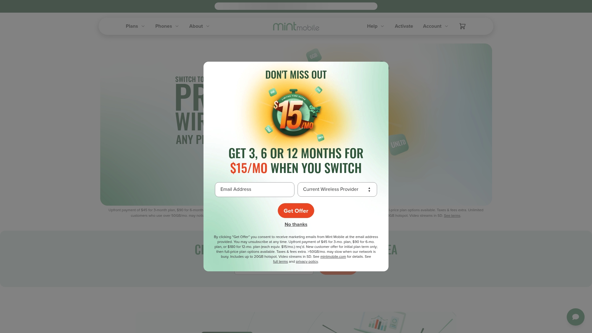 Mint Mobile sponsor landing page advertised on Fast Politics with Molly Jong-Fast