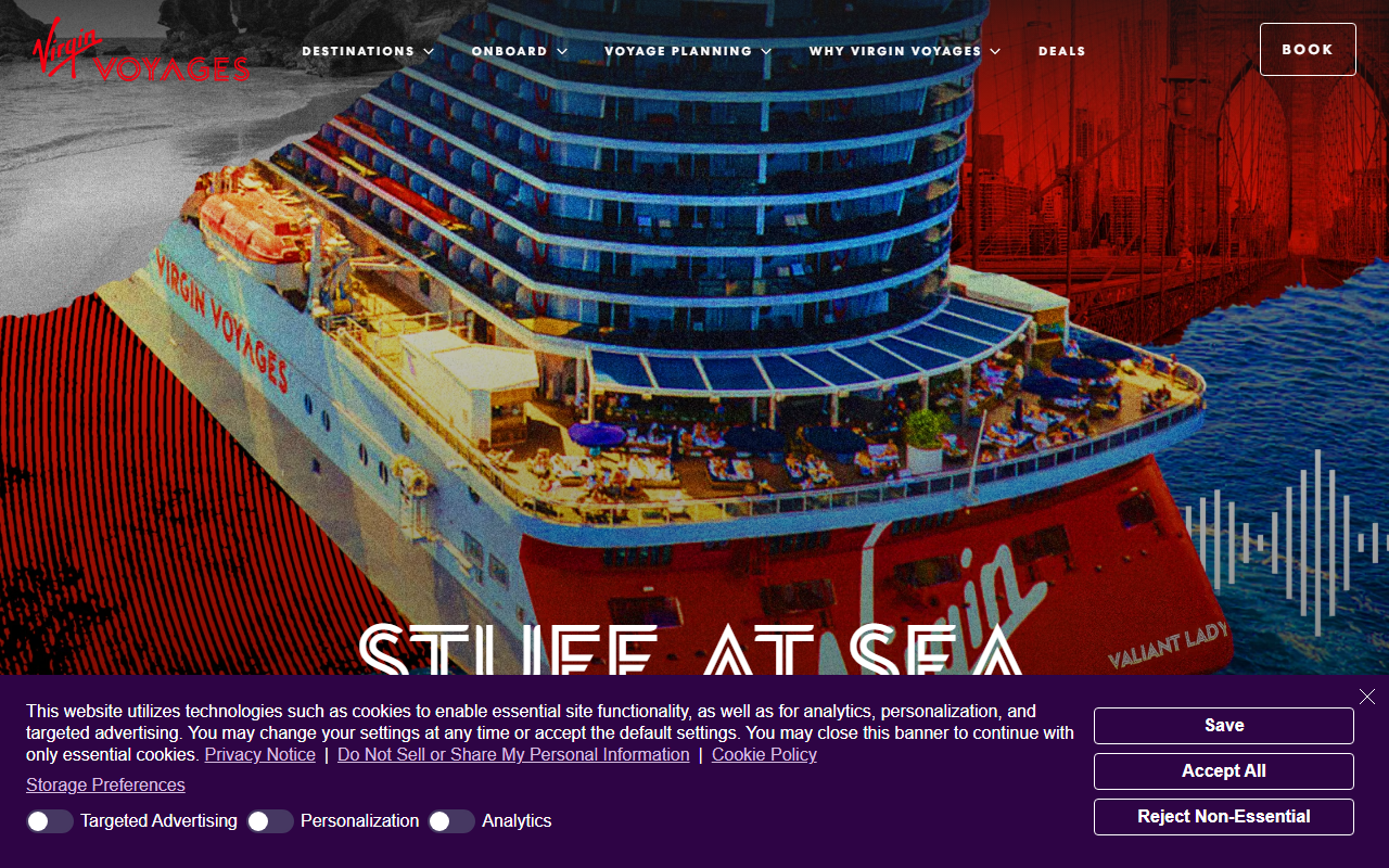 Virgin Voyages sponsor landing page advertised on Stuff You Should Know