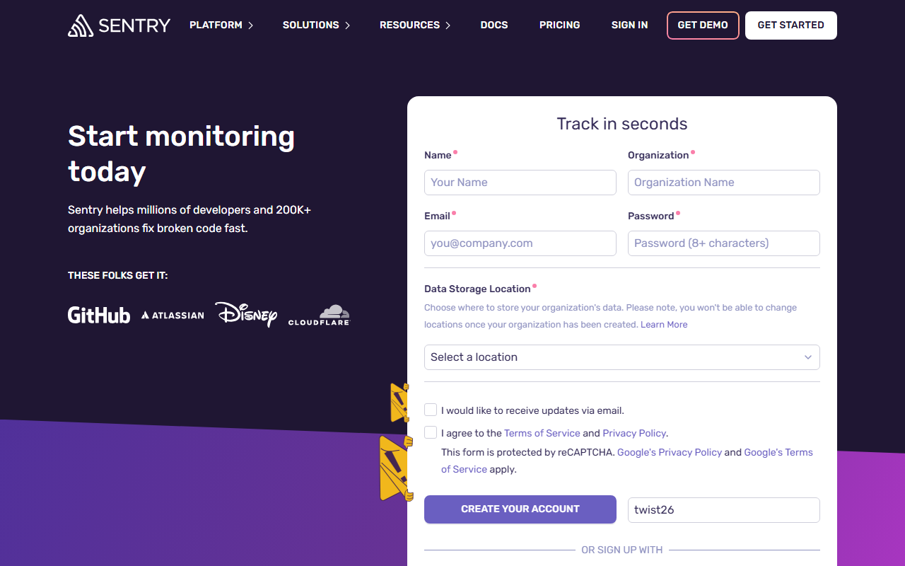 Sentry sponsor landing page advertised on This Week in Startups