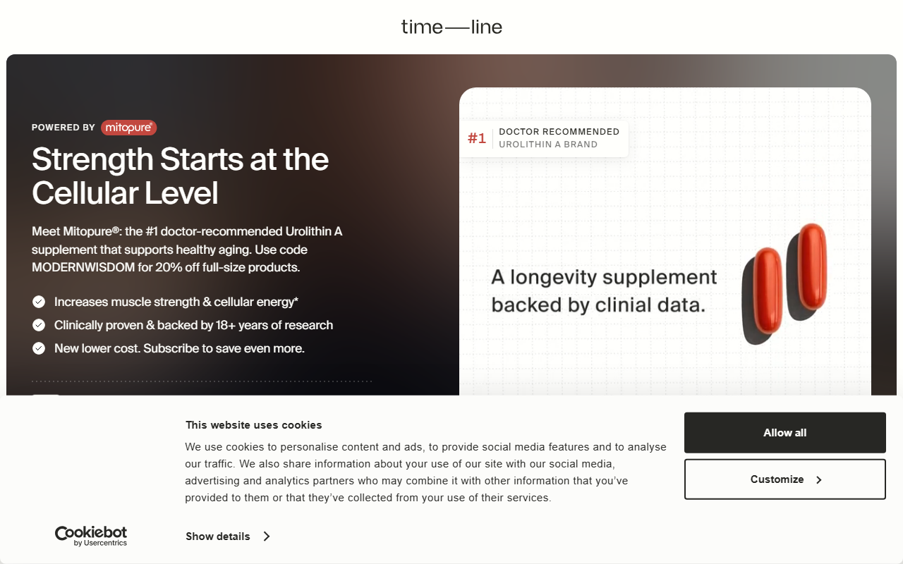 Timeline sponsor landing page advertised on Modern Wisdom