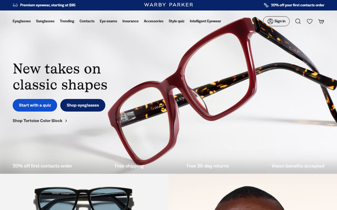 Warby Parker sponsor landing page advertised on CreepCast