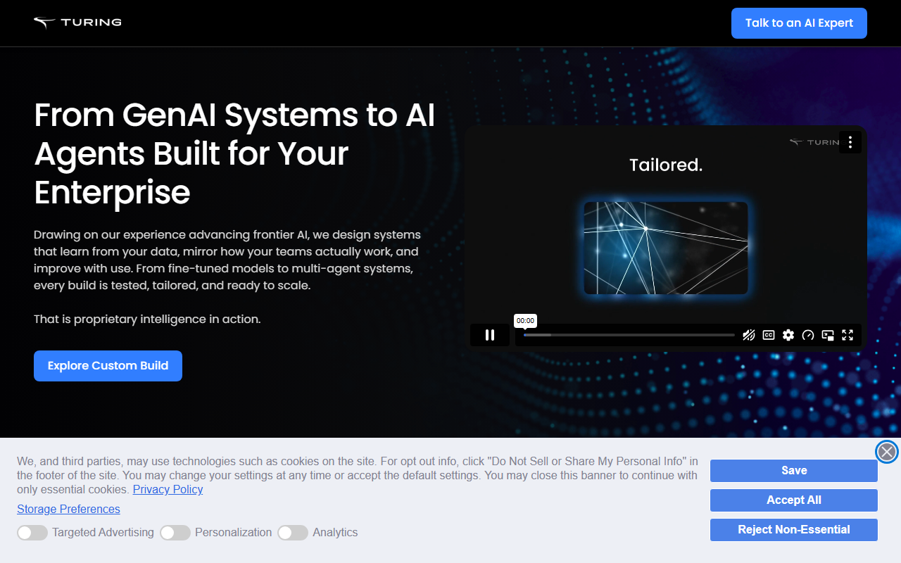 Turing sponsor landing page advertised on Sourcery