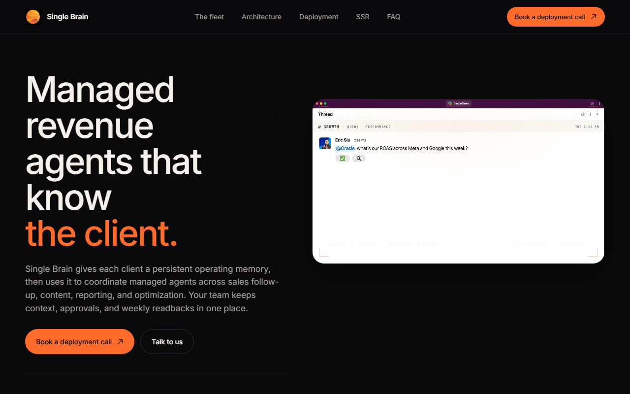 Single Brain sponsor landing page advertised on Leveling Up with Eric Siu
