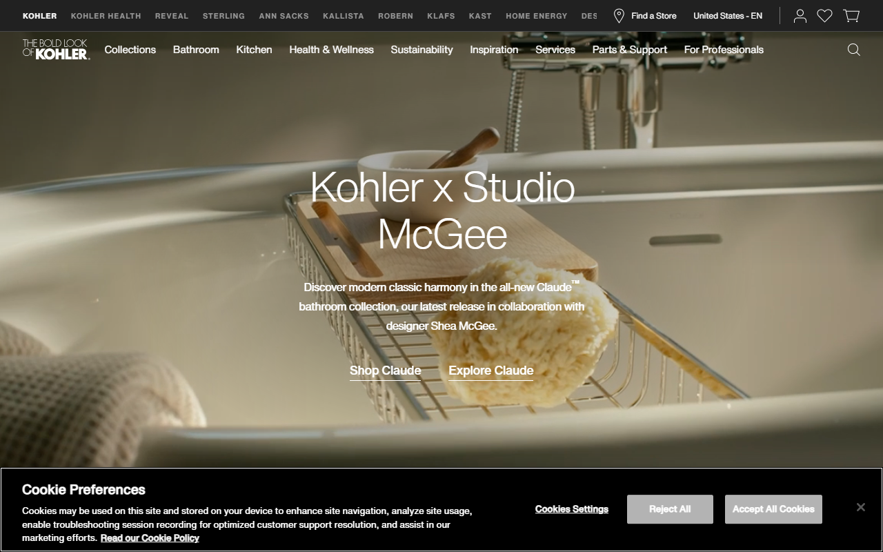 Kohler sponsor landing page advertised on Breaking Points with Krystal and Saagar