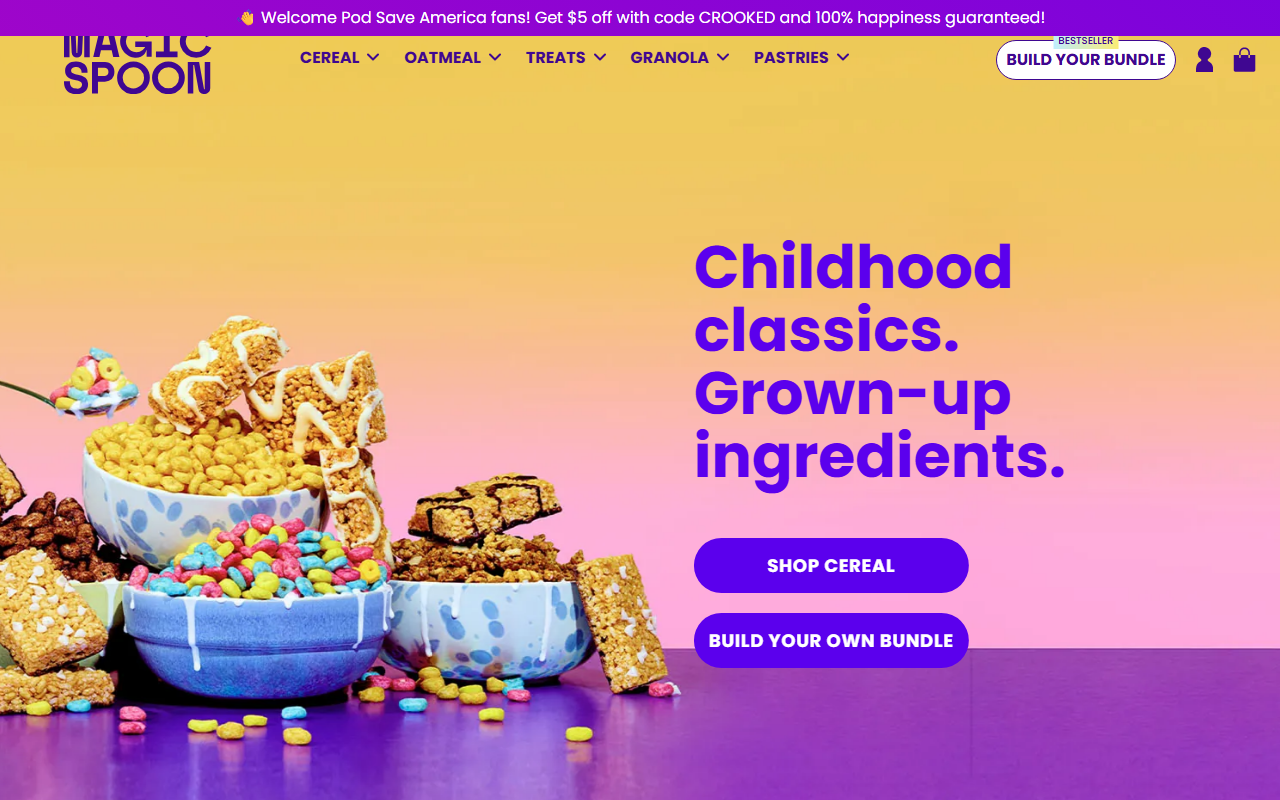 Magic Spoon sponsor landing page advertised on Pod Save America