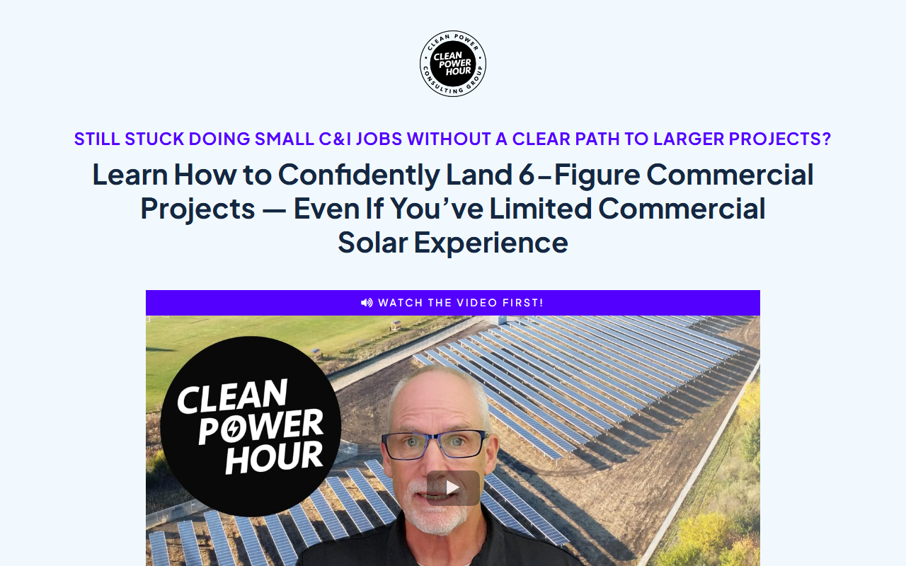Commercial Solar Accelerator sponsor landing page advertised on Clean Power Hour