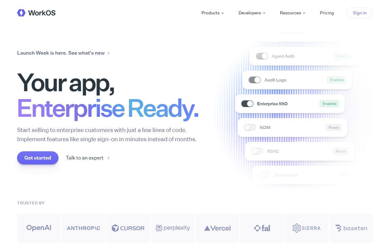 WorkOS sponsor landing page advertised on Invest Like the Best with Patrick O'Shaughnessy