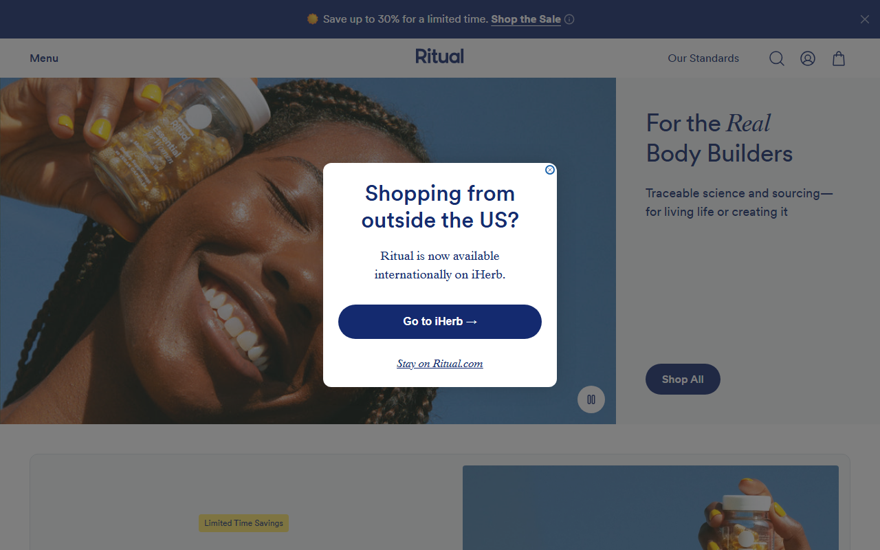 Ritual sponsor landing page advertised on Call Her Daddy