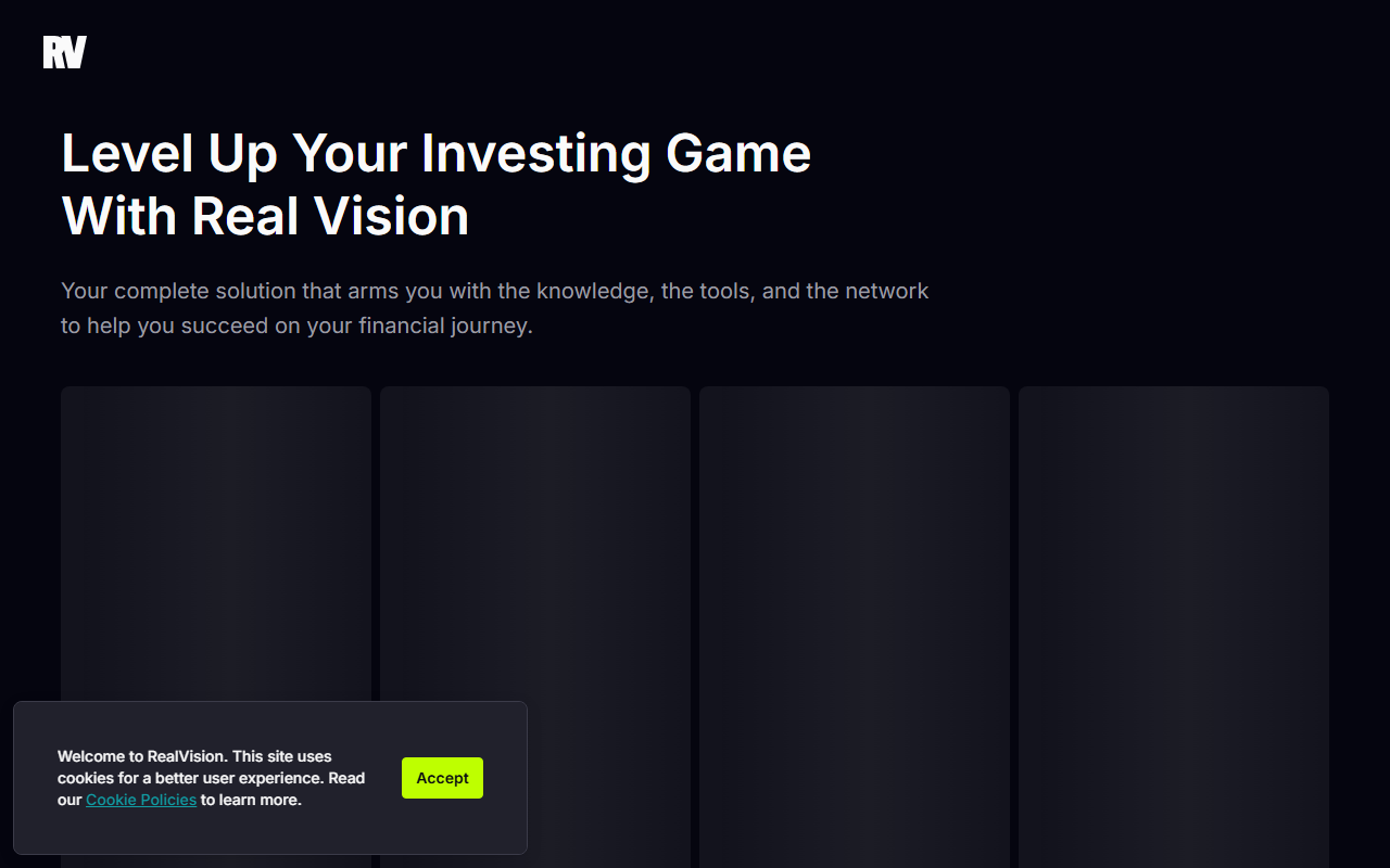 Real Vision sponsor landing page advertised on Raoul Pal: The Journey Man