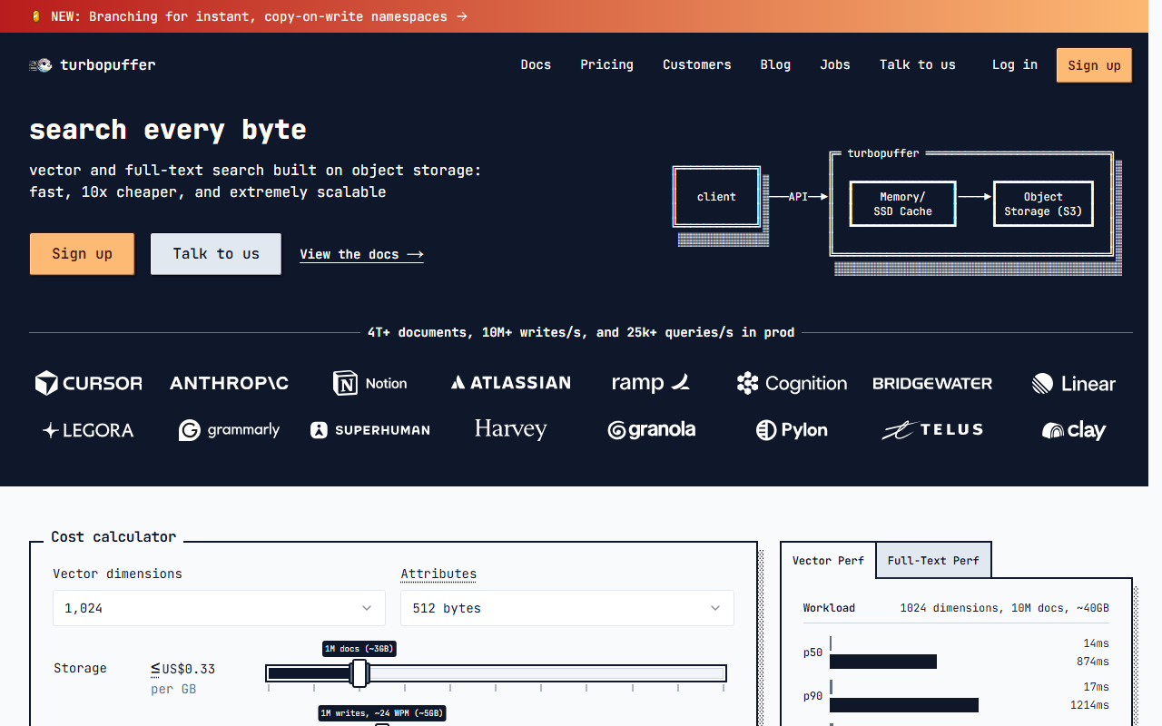TurboPuffer sponsor landing page advertised on The Pragmatic Engineer Podcast