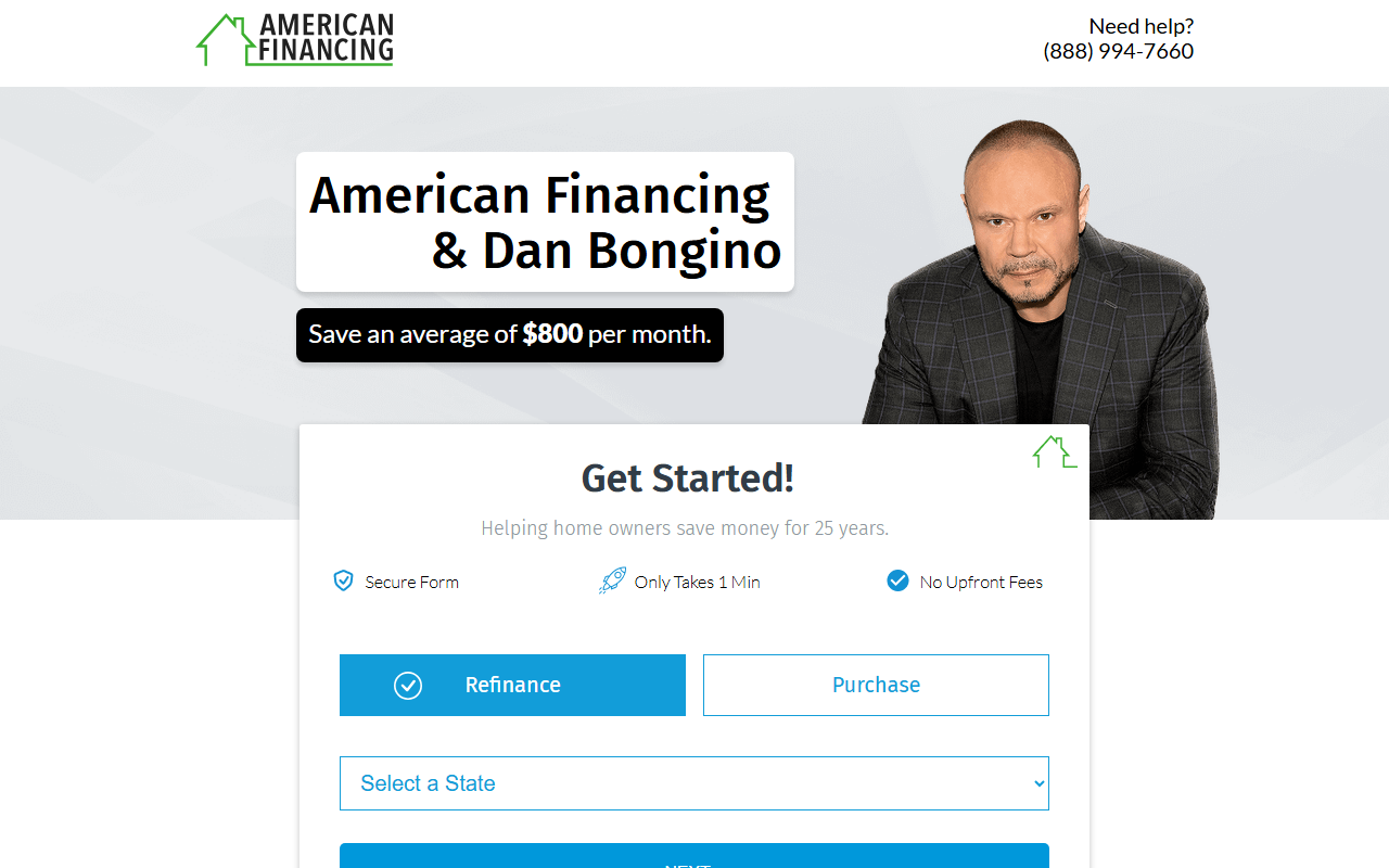 American Financing sponsor landing page advertised on The Dan Bongino Show