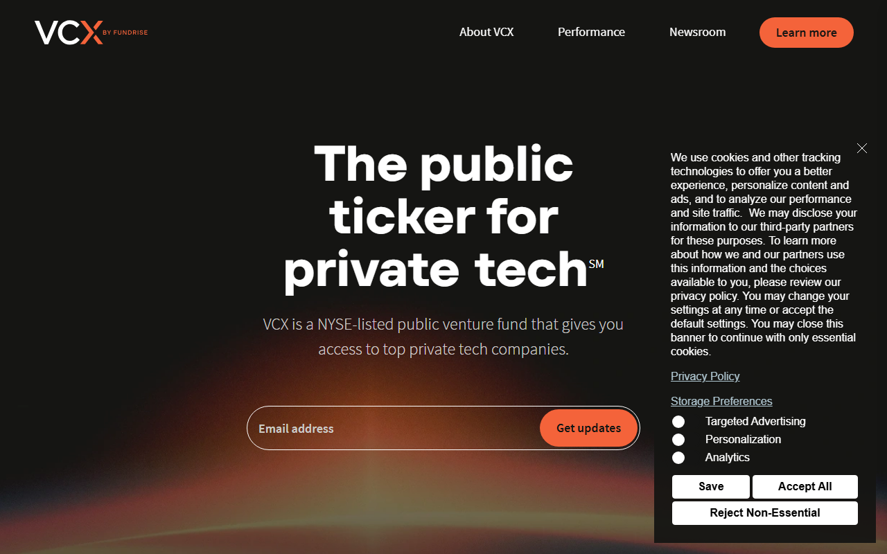 Fundrise sponsor landing page advertised on Sourcery