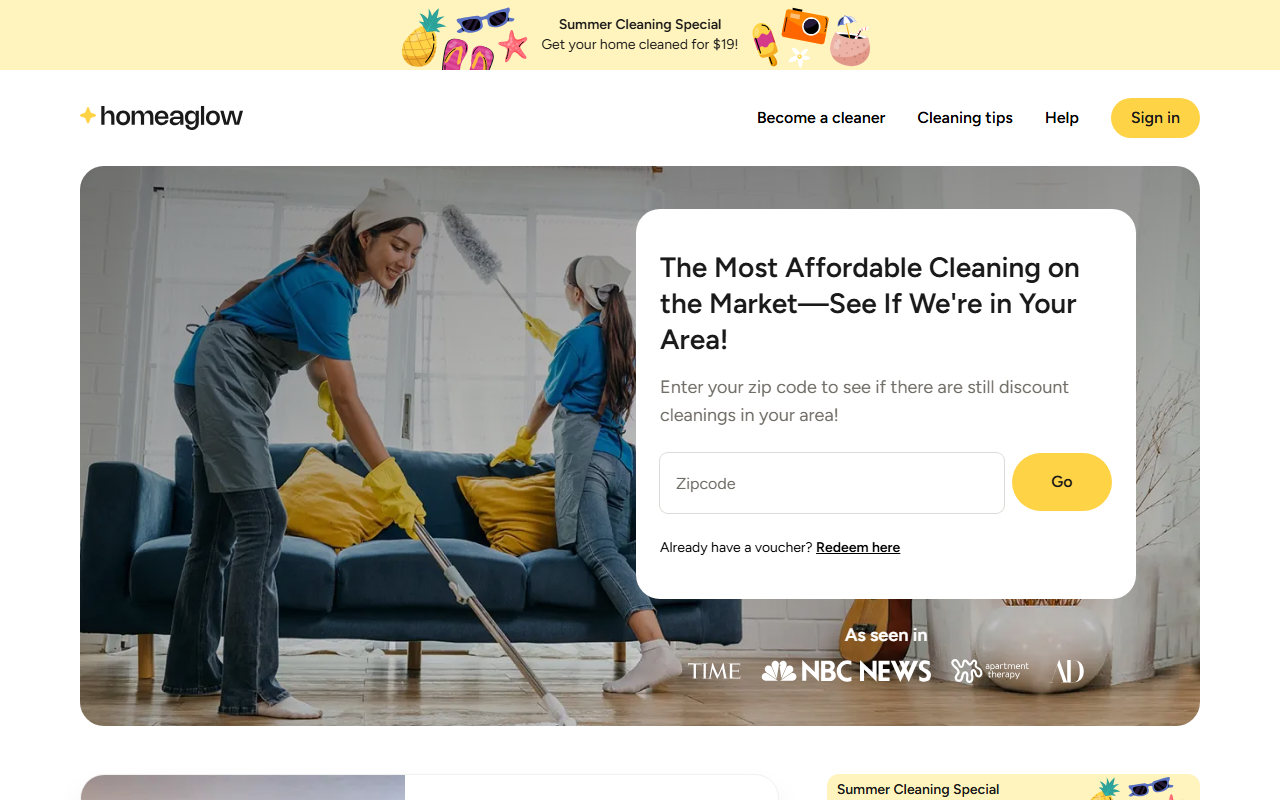 Homeaglow sponsor landing page advertised on Handsome