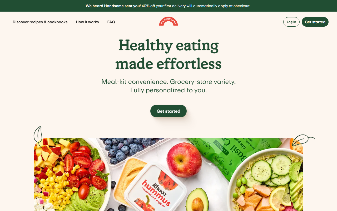 Hungry Root sponsor landing page advertised on Handsome
