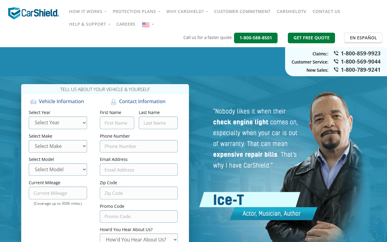 CarShield sponsor landing page advertised on The Daily Show: Ears Edition