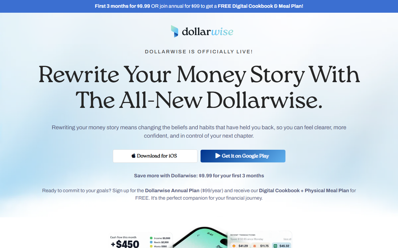 DollarWise sponsor landing page advertised on Financial Audit with Caleb Hammer