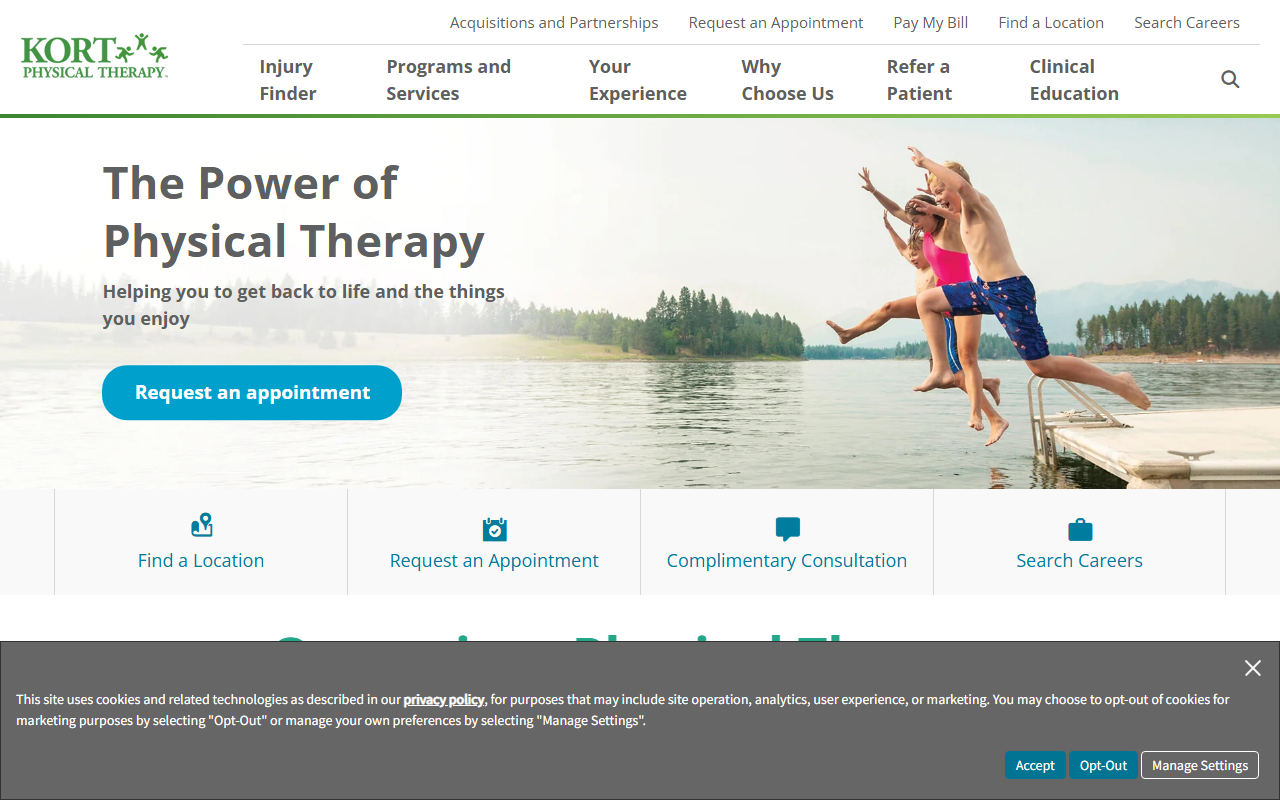 KORT Physical Therapy sponsor landing page advertised on KSR