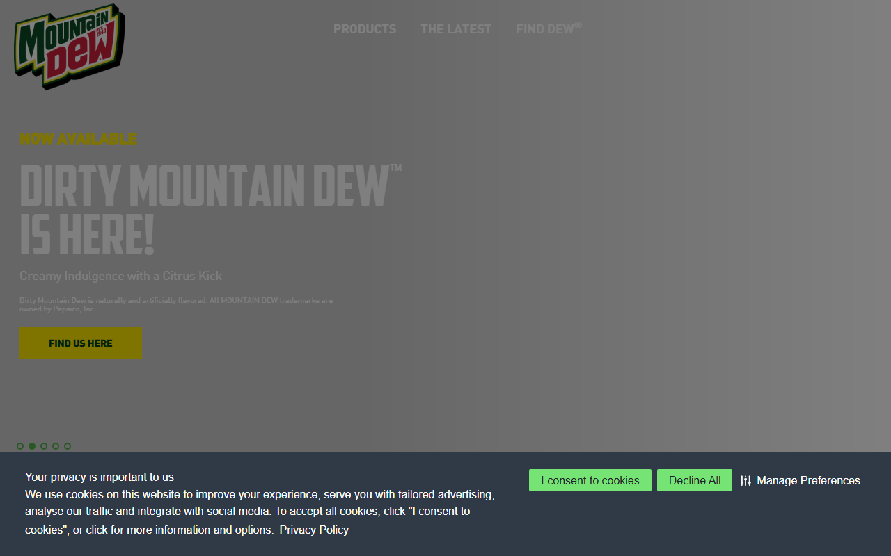 Mountain Dew sponsor landing page advertised on The MeatEater Podcast