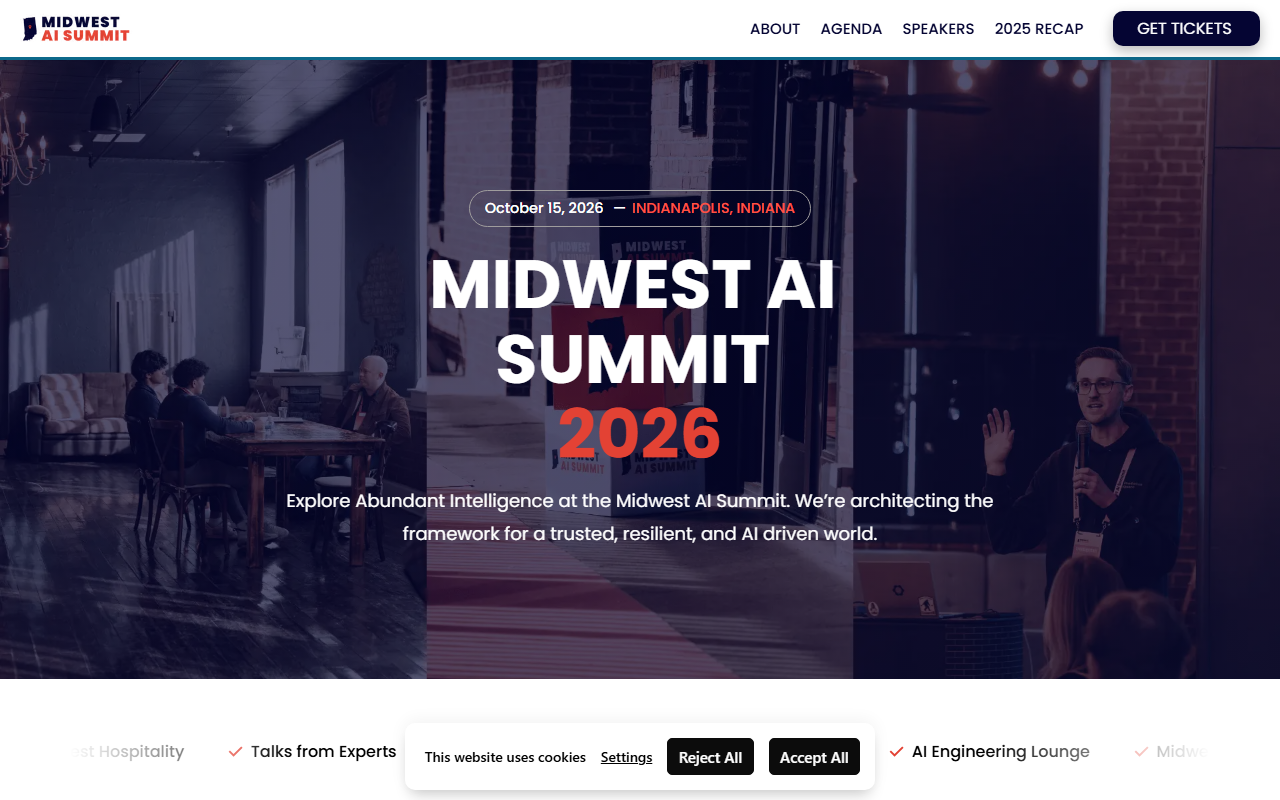 Midwest AI Summit sponsor landing page advertised on Practical AI: Machine Learning, Data Science