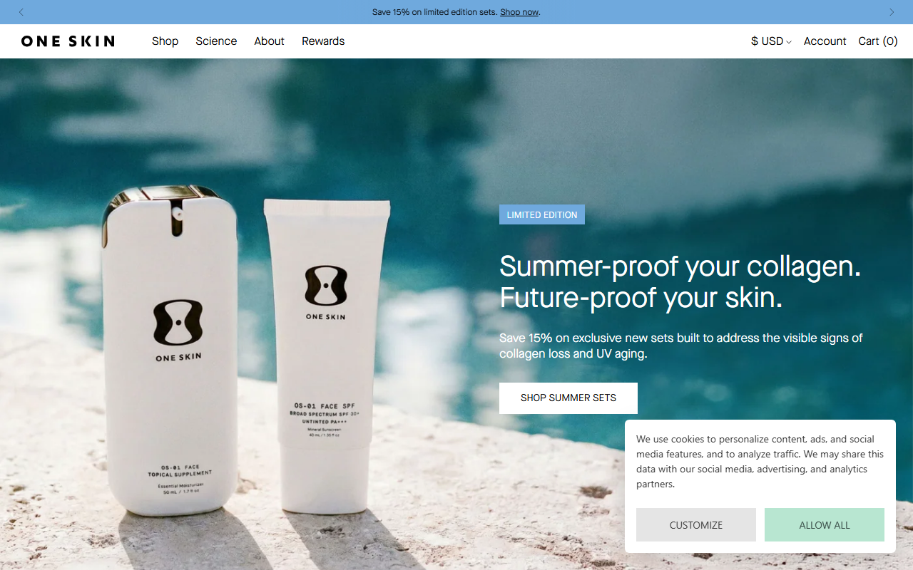 OneSkin sponsor landing page advertised on Ten Percent Happier with Dan Harris