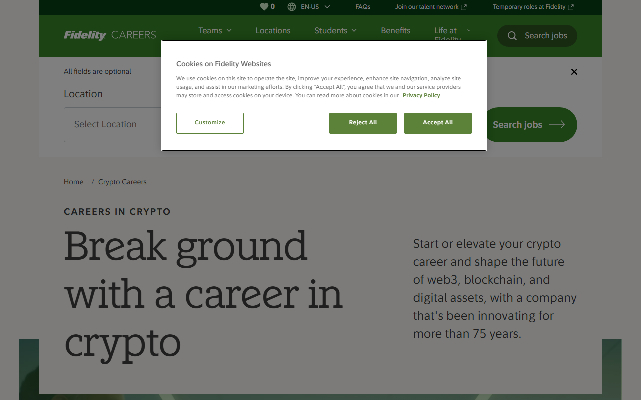 Fidelity sponsor landing page advertised on Unchained