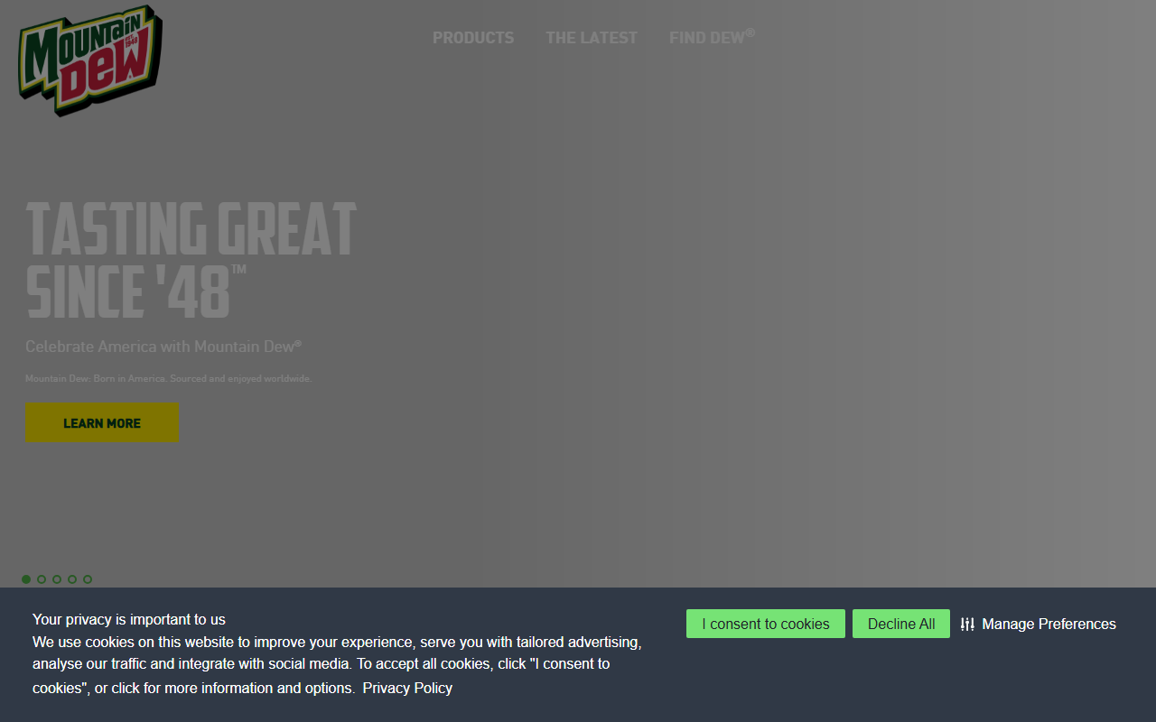 Mountain Dew sponsor landing page advertised on The MeatEater Podcast