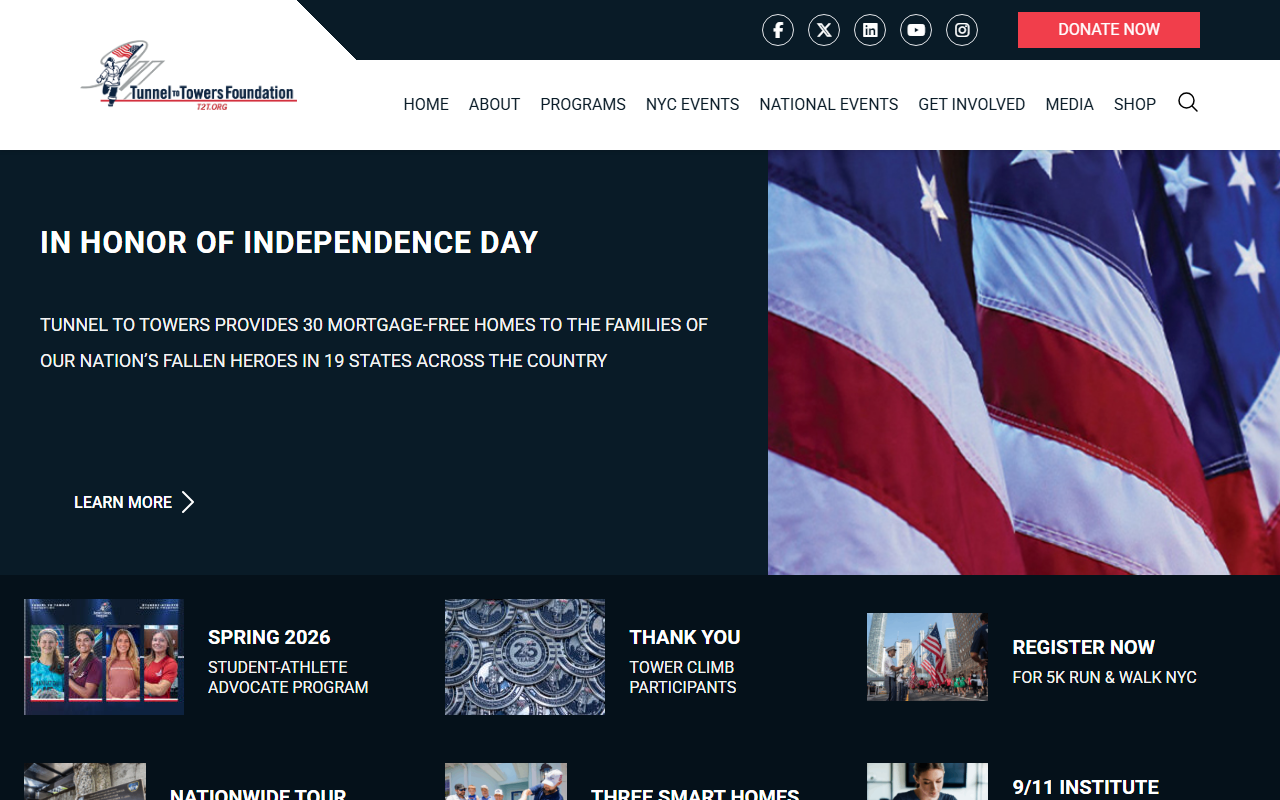 Tunnel to Towers Foundation sponsor landing page advertised on The Clay Travis and Buck Sexton Show