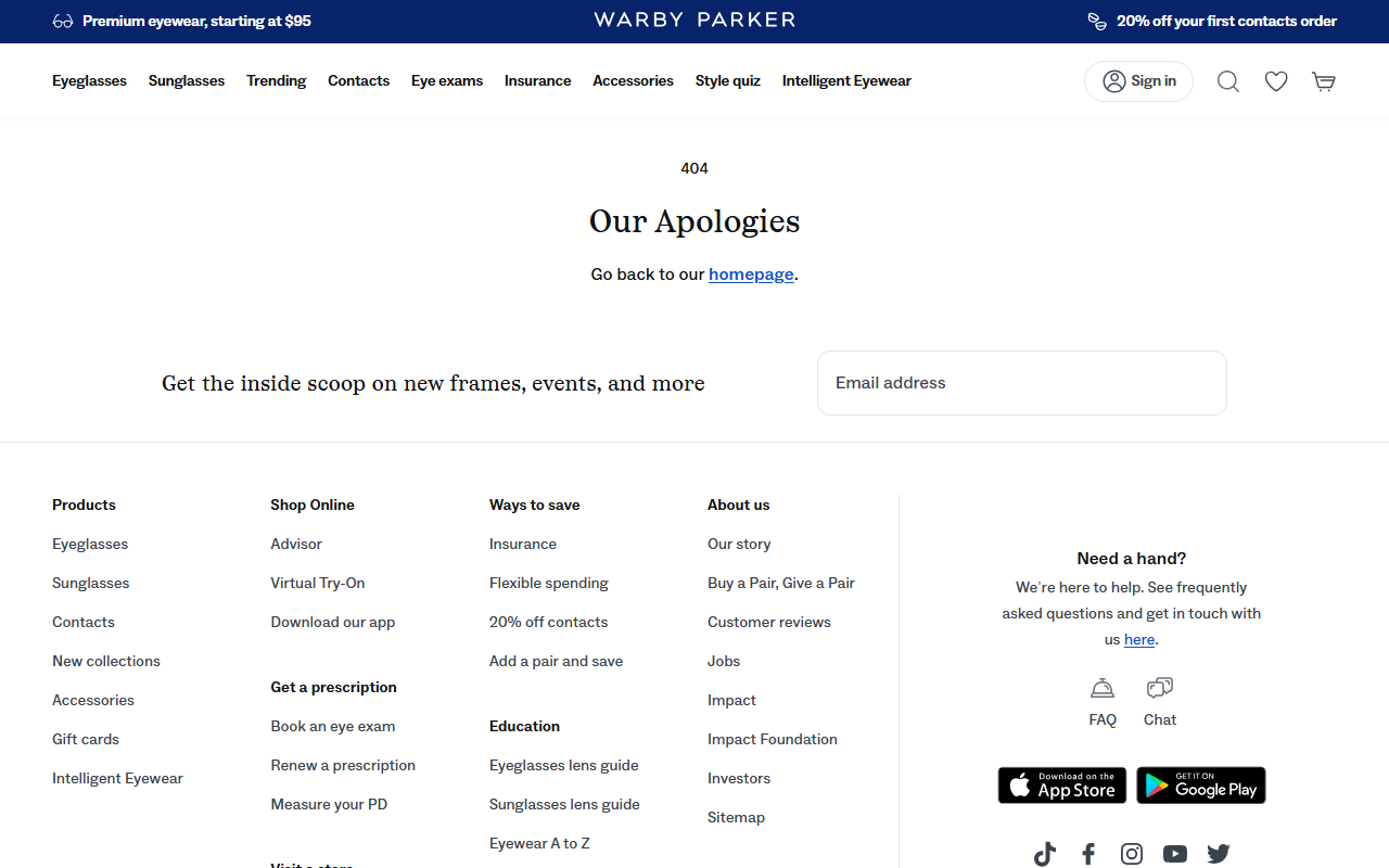 Warby Parker sponsor landing page advertised on The Nateland Podcast