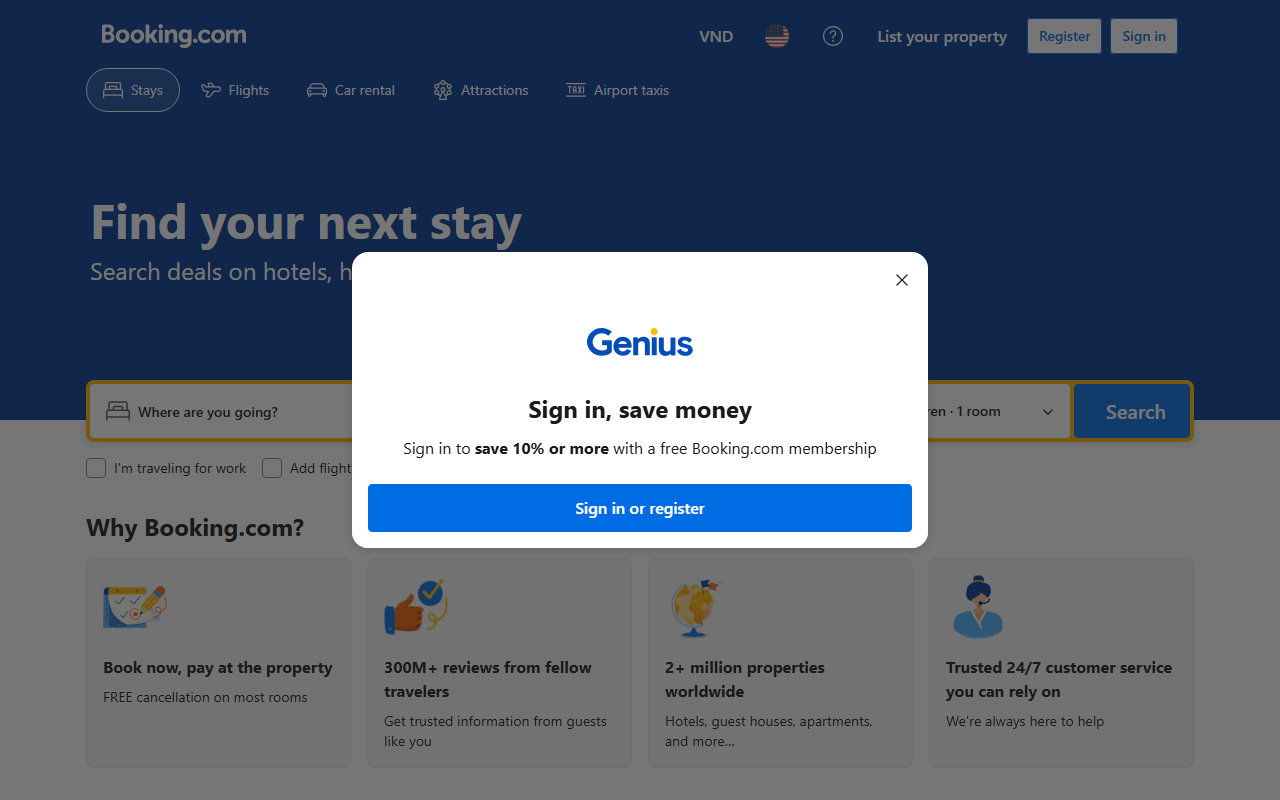 Booking.com sponsor landing page advertised on You Should Know Podcast